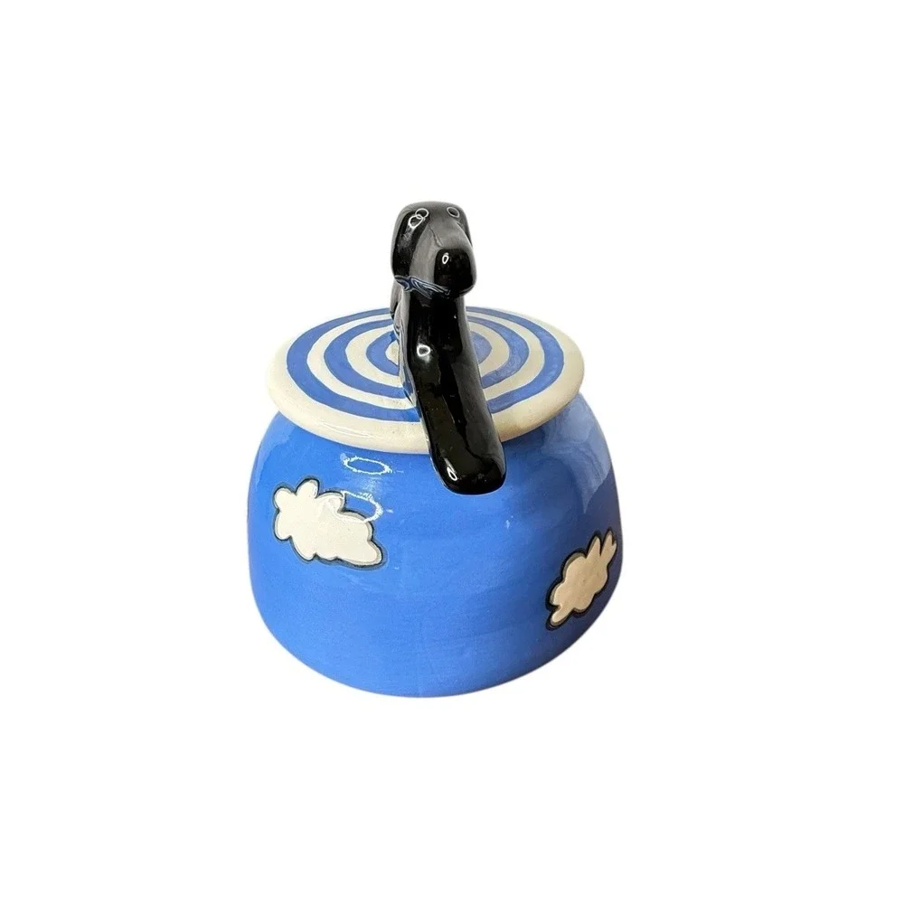 Alison Palmer Whimsical Black Dog Ceramic Lidded Cookie Jar Blue Cloud READ